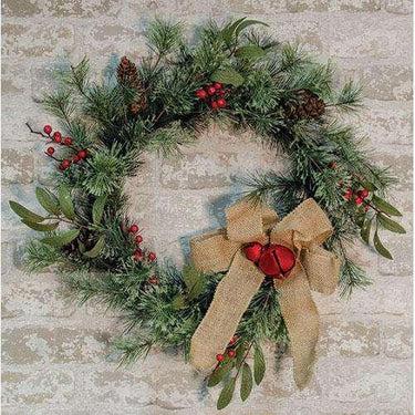Brush Pine w/Red Bells Wreath - The Fox Decor